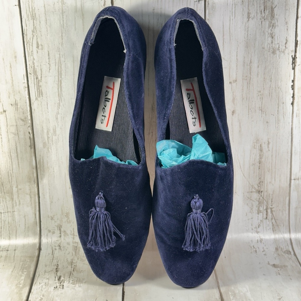 Talbots Womens Blue Velvet Slip On Smoking Flats Tassels Loafers Shoes sz 8AA